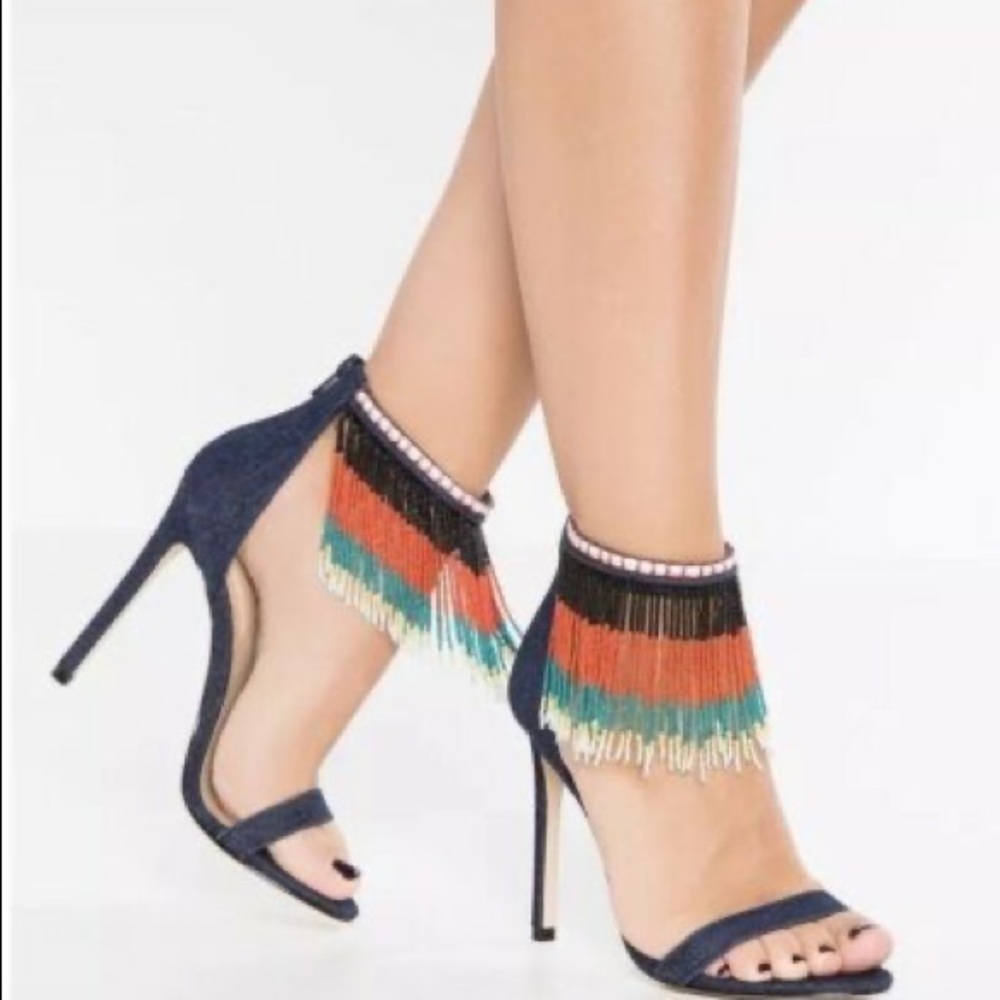 Aldo denim beaded heels